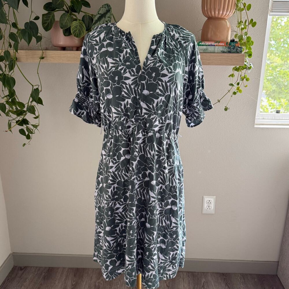 GAP Floral Midi Dress XS Puff Half Sleeve Cinched Waist Cottagecore Lighweight